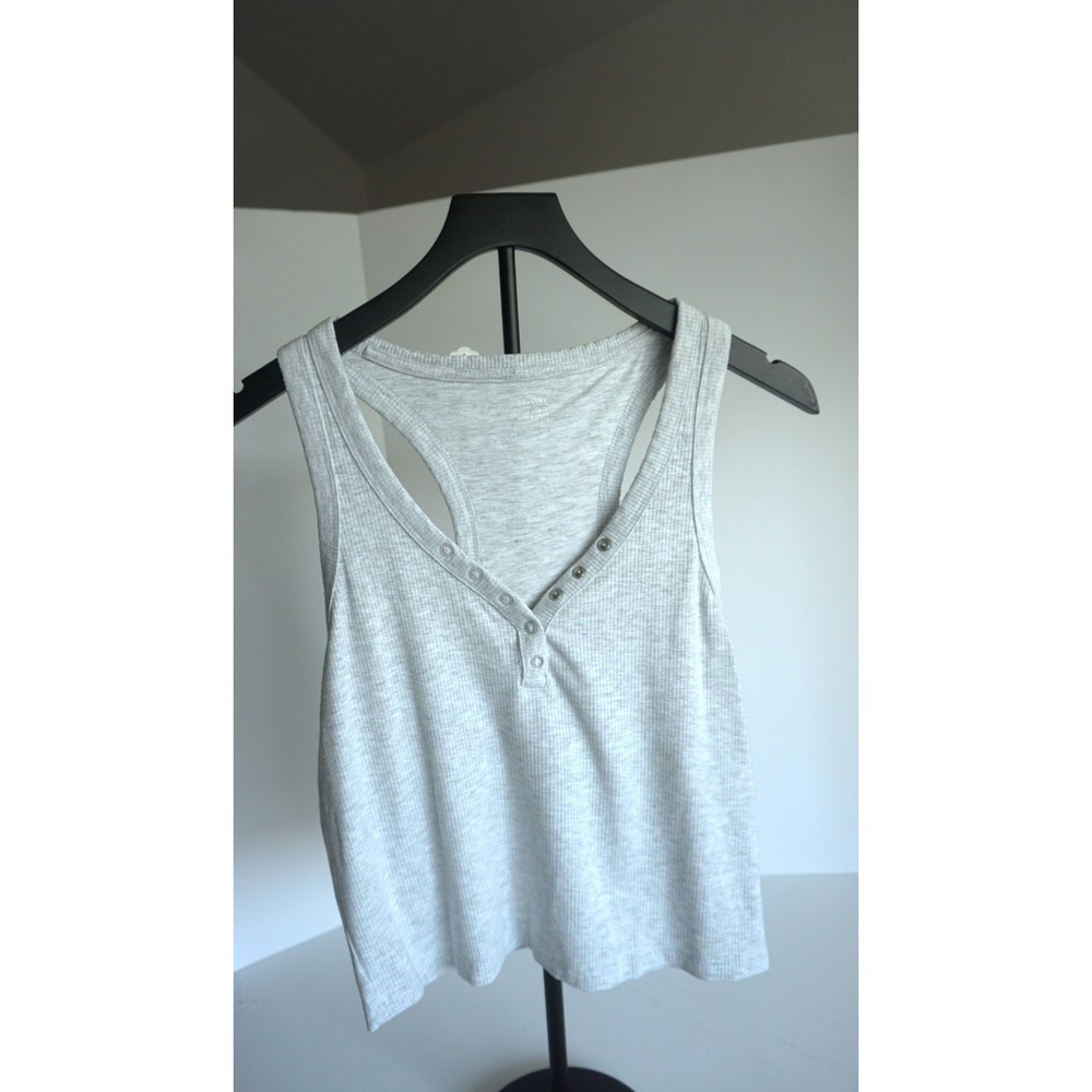 OFFLINE by Aerie Gray Ribbed Henley Racerback Crop Tank Top Large